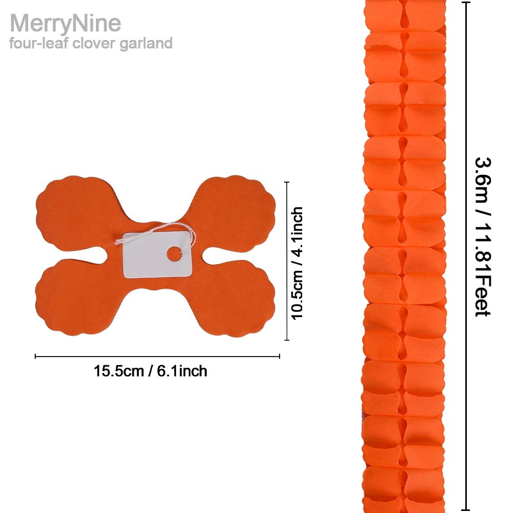 Reusable Party Streamers, Merrynine Four-Leaf Clover Paper Flower Garland For Party, Wedding Decoration, 11.81 Feet/3.6M Each, P